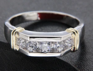 14K Gold 0.80Ct Round Cut Lab Grown Diamond 5 Stone Men's Channel Set Band Ring - Picture 1 of 13