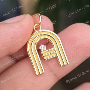 Colgante inicial de diamante amarillo Vermeil plata 925 joyería regalo de Navidad - Imagen 1 de 6