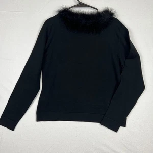 August Pullover Seide schwarz Kunstfederkragen Gr. L elegant Whimsigoth - Bild 1 von 10