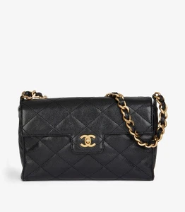 Chanel Black Quilted Caviar Leather Vintage Medium Classic Single Flap Bag - Picture 1 of 11