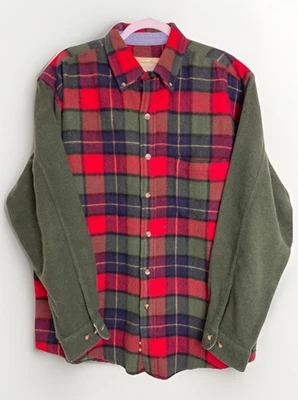 Eddie Bauer Heavyweight Wool Blend Plaid Flannel Red Green Holiday Shirt Large - Image 1 of 4