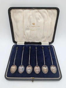 Antique - J. W. Benson LTD - Hallmarked Coffee Spoons - Set Of 6 In Box - Picture 1 of 6