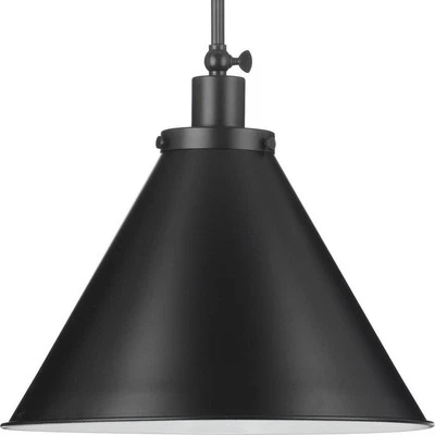 Progress Lighting Hinton Collection 16 in. 1-Light Matte Black Pendant - Image 1 of 4