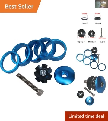 Versátil juego espaciador de auriculares de aluminio para bicicleta de 1 1/8 pulgadas - Incluye tuerca y perno de estrella Foto 1 de 4