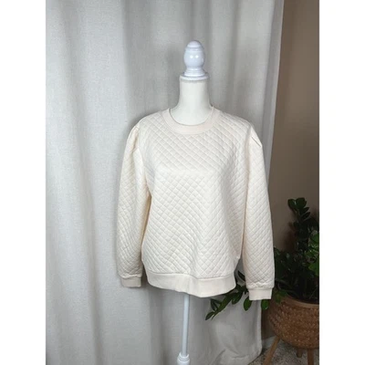Walter Hagen Clubhouse Cream Quilted Pullover Crewneck Sweatshirt Womens XL - Image 1 of 4
