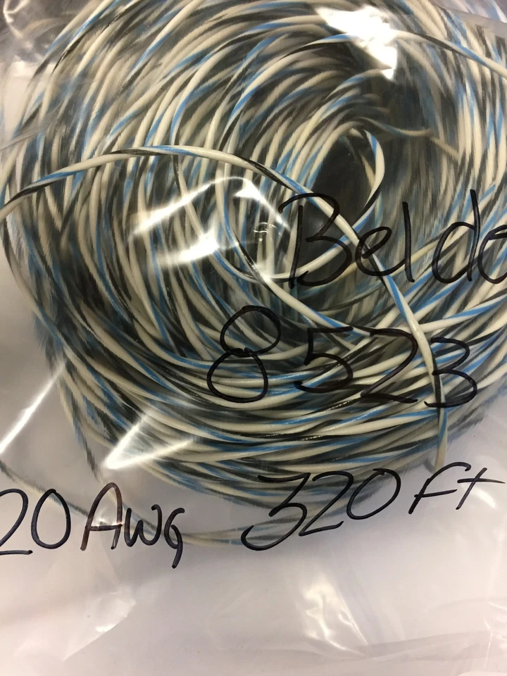 8523 BELDEN 320 FT CABLE DE CONEXIÓN 20AWG 1C PVC BLANCO NEGRO AZUL NUEVO Foto 1 de 1