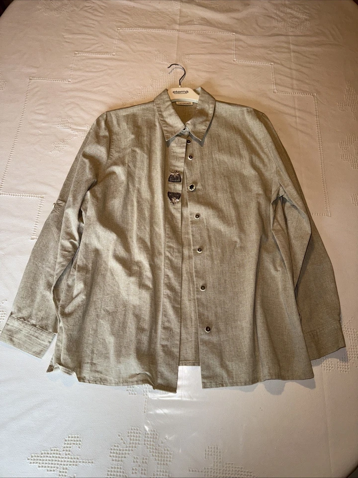 Trachtenbluse Damen Landhaus C&A Naturally Gr 42 Grau Erbstück - Bild 1 von 4