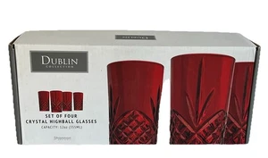Dublin Collection Red Crystal Highball Glass Set of 4 Elegant Godinger 12oz Xmas - Picture 1 of 16