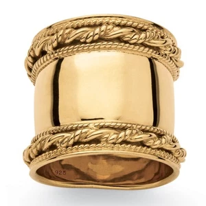 Cigar Band-Style Ring With Rope Detailing in 18k Gold-plated Sterling Silver - Picture 1 of 5