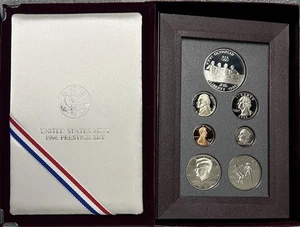 1996-S US Mint Prestige Proof Set Olympic Commemorative Silver Dollar Box & COA - Picture 1 of 3