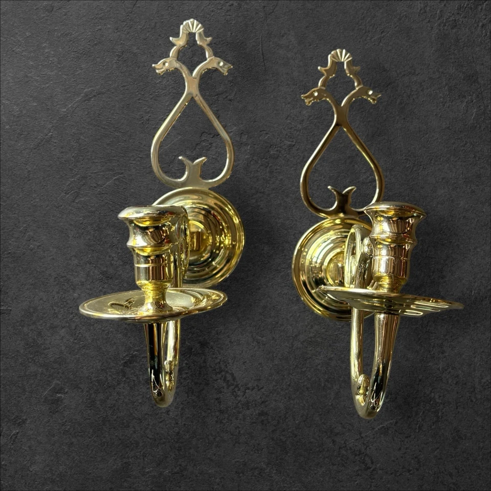 Colonial Williamsburg Style Brass Candle Wall Scones, set of TWO - Image 1 of 4