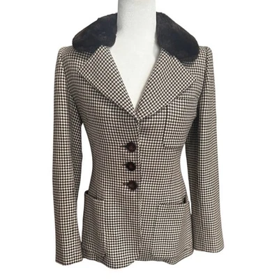 Blazer de pata de gallo vintage con cuello de piel Valentino Boutique raro  Foto 1 de 4