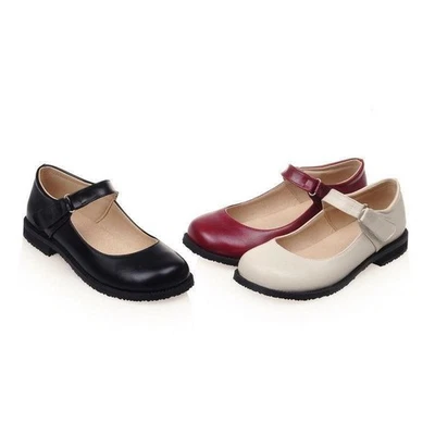 Sweet Womens Round Toe Ankle Strap Flat Girls College Shoes - Image 1 of 4