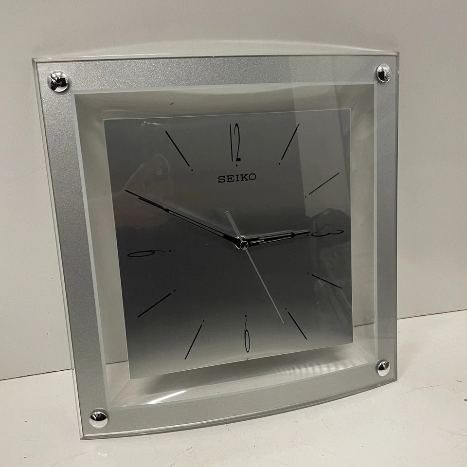 Relojes Seiko Translúcido Tono Plata 12 Pulgadas Vidrio Curvo Cristal Pared Cuadrada Foto 1 de 4