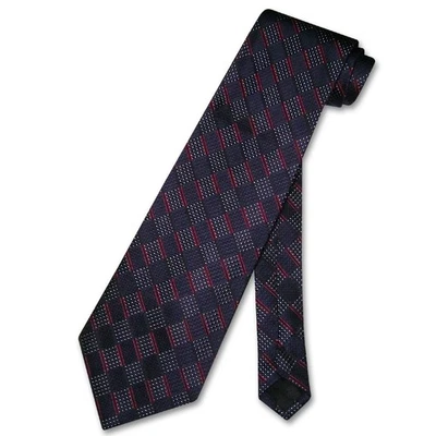 100% SILK NeckTie Black and Red Line White Dots Pattern Design Mens Neck Tie - Image 1 of 2