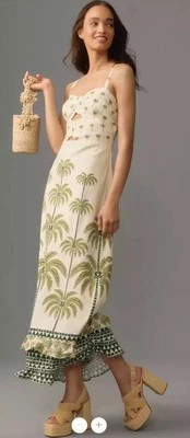 NWT Anthropologie New Farm Rio Sleeveless Ruffle-Hem Maxi Palm Tree Dress Size S - Image 1 of 4