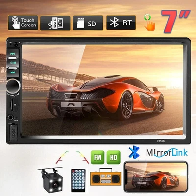 7" Double 2 DIN Car MP5 Player Bluetooth Touch Screen Stereo Radio With Camera~ - Image 1 of 4