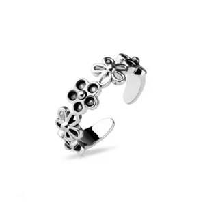 Toe Ring Adjustable With 5 Petal Flowers Mid Finger Knuckle Thumb Stacking Band - Picture 1 of 2