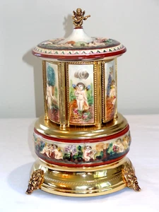 Vintage Reuge Capodimonte Cherubs Lipstick Carousel Music Box - Picture 1 of 11