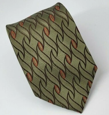 Corbata de seda Claiborne Concepts verde marrón naranja geométrica para hombre 58 x 3,1/8 Foto 1 de 4