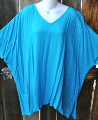 ART TO WEAR MISSION CANYON BL 12 V NECK TUNIC IN SOLID TURQUOISE, OS+, 56"B - Image 1 of 4