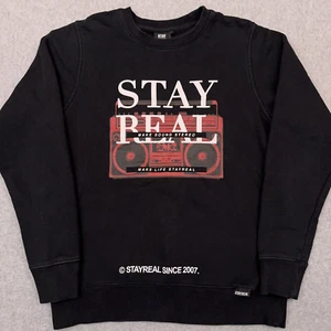 Sudadera Stay Real Stereo Gráfico Cuello Redondo Para Hombre Pequeña Negra Streetwear - Imagen 1 de 9