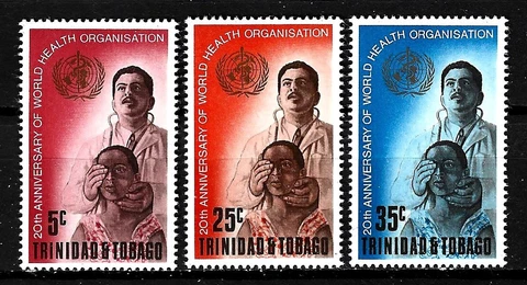 TRINIDAD & TOBAGO, SCOTT # 133-135, SET 3 MNH WHO EMBLEM & EYE EXAMINATION 1968 Cover