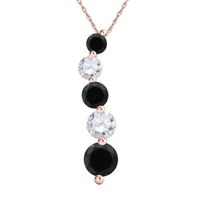 1.0 Carat Natural Black & White Diamond Pendant Necklace for Women in 10K Gold  - Image 1 of 4