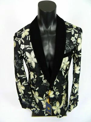 Mens Sport Jacket Blazer Black Khaki Florals INSOMNIA MANZINI Entertainer Event - Image 1 of 4