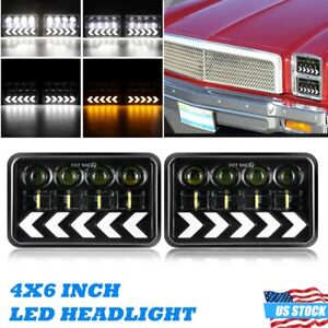 Pair 4x6"inch LED Headlights High/Low Arrow Flowing DRL For Cadillac Fleetwood