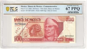 Mexico Banco de Mexico P#S113 2000 100 Pesos Commemorative PCGS Sup. Gem UNC 67 - Picture 1 of 2