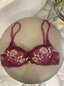 Vintage LISE CHARMEL Floral Underwire Bra in Magenta Sz 34C Made In Italy - Picture 1 of 12