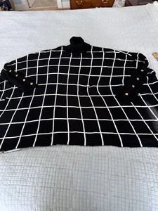 Joseph A Sweater Womens XL Turtleneck Windowpane Plaid Oversized Poncho Drape - Picture 1 of 8