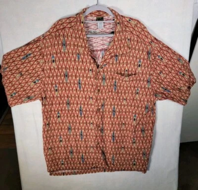 Camisa Teva Para Hombres XL Manga Corta Camisa con Botones Kayak Hawaiano Marrón Patrón Rayón Foto 1 de 4