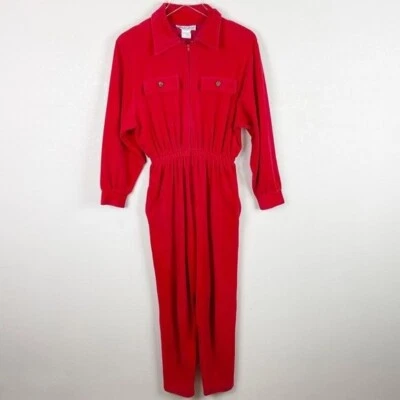 Saks Fifth Avenue Red Velvet Jumpsuit Gold XS Vintage 80s 1980s RARE UNICORN - Image 1 of 4
