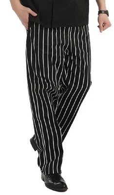 INSTEX CHEFS TROUSERS PANTS, BLACK & WHITE STRIPED PRINT, BOTTOMS WHITES COOKS, INS01S