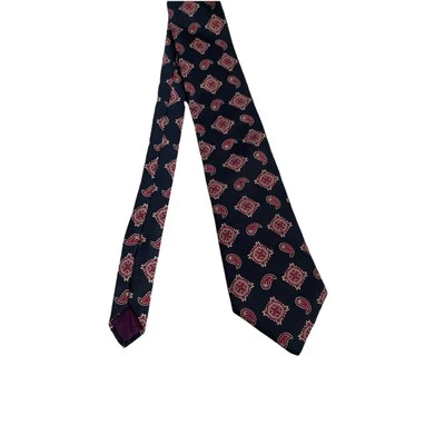 Gravata Damon Masculina Preta Geométrica Tamanho Único Seda Designer Clássico Vintage Anos 90 Fabricada nos EUA - Imagem 1 de 4