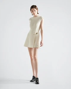 PRADA Ivory Washed Twill Faux Wrap w/Gold Safety Pin Mini Dress 38/US 2 - Picture 1 of 16
