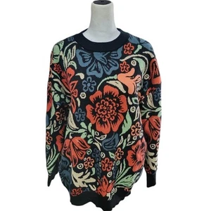 Bohme Floral Sweater Women's Large Pullover Crew Neck Soft Retro Paisley Boho - Picture 1 of 9