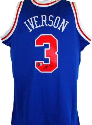 Allen Iverson Singed 76ers Blue M&N Hardwood Classic Swingman Jersey-BA W Holo - Image 1 of 4