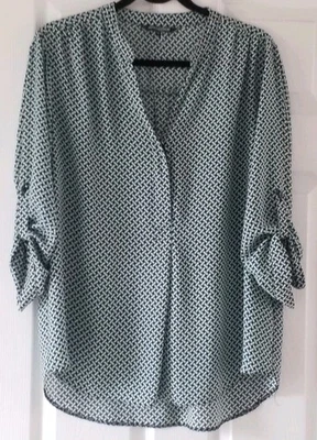 Debenhams Size 16 Black & Sea blue print Tunic blouse, 3/4 sleeve, curved hem - Image 1 of 4