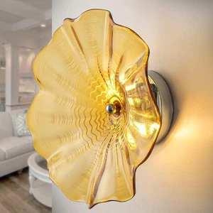 Mundgeblasene Glasplatte Wanddeko, modernes einzigartiges Glas Wandbild, Lotusblatt P... - Bild 1 von 7