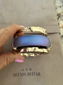 100% Authentic Alexis Bittar Irridscent Blue Lucite & Molten Gold Hinge Bracelet - Picture 1 of 18