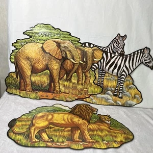 Lot 3 Vtg 1997 Beistle Large African Animal Die Cuts Cutouts Elephant Zebra Lion - Picture 1 of 14