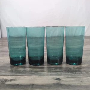 Vtg Green Glasse Tumblers 5.5” Heavy bottom Set Of 4 Ice Tea highball MCM - Picture 1 of 9