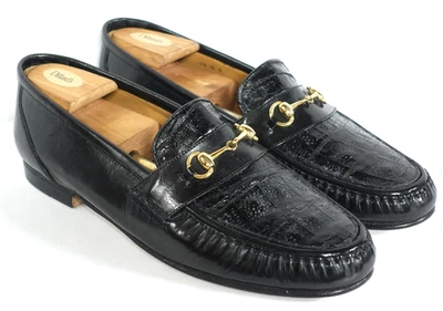Bruno Magli Italian Alligator Loafers Gold Horsebit Black 13M - Image 1 of 4