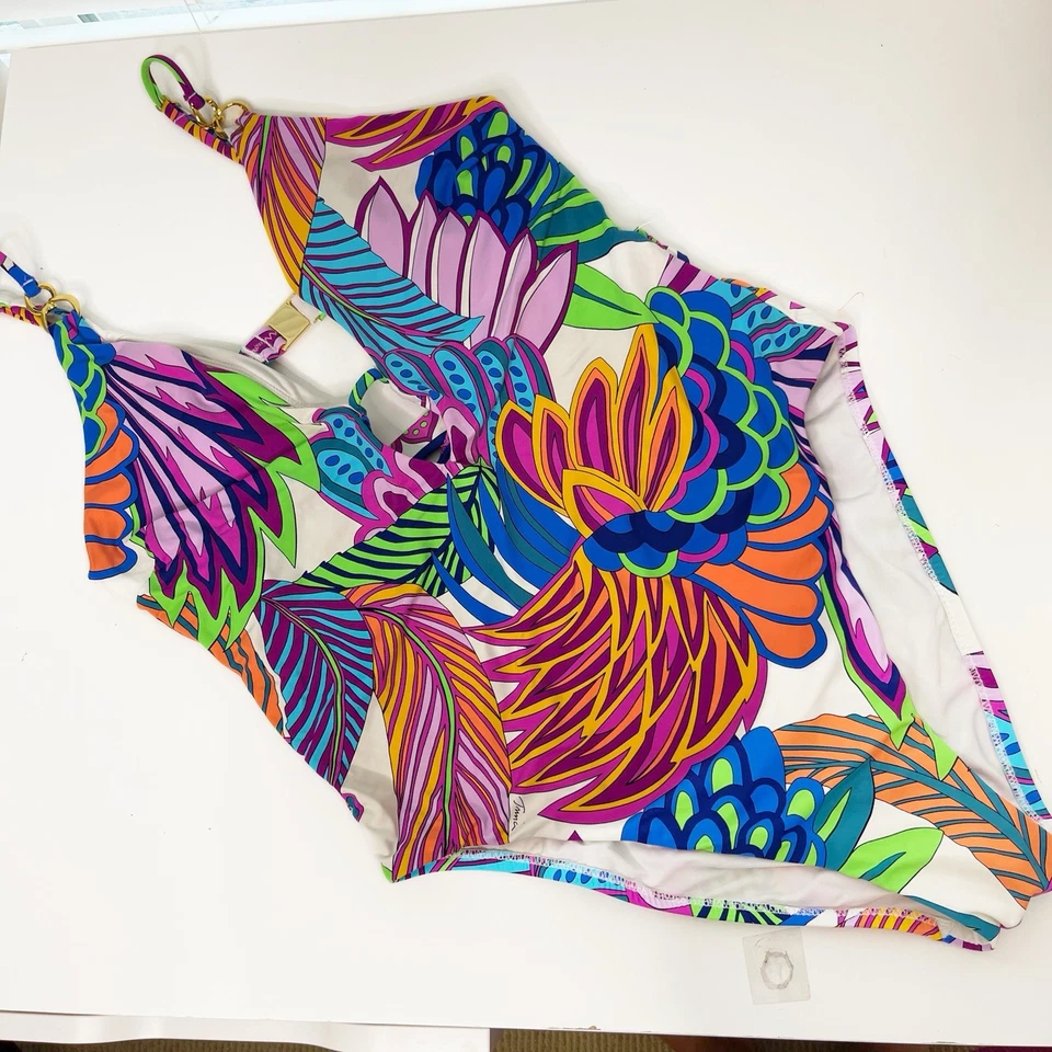 Traje de baño Trina Turk de una pieza talla 8 10?  Multi Paradise Plume V Plunge Tropical Foto 1 de 4