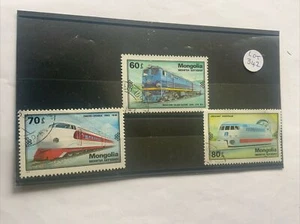 3 Mongolia Used Postage Stamps on stock card - Trains - Grade Fine - Lot 342 - Picture 1 of 1