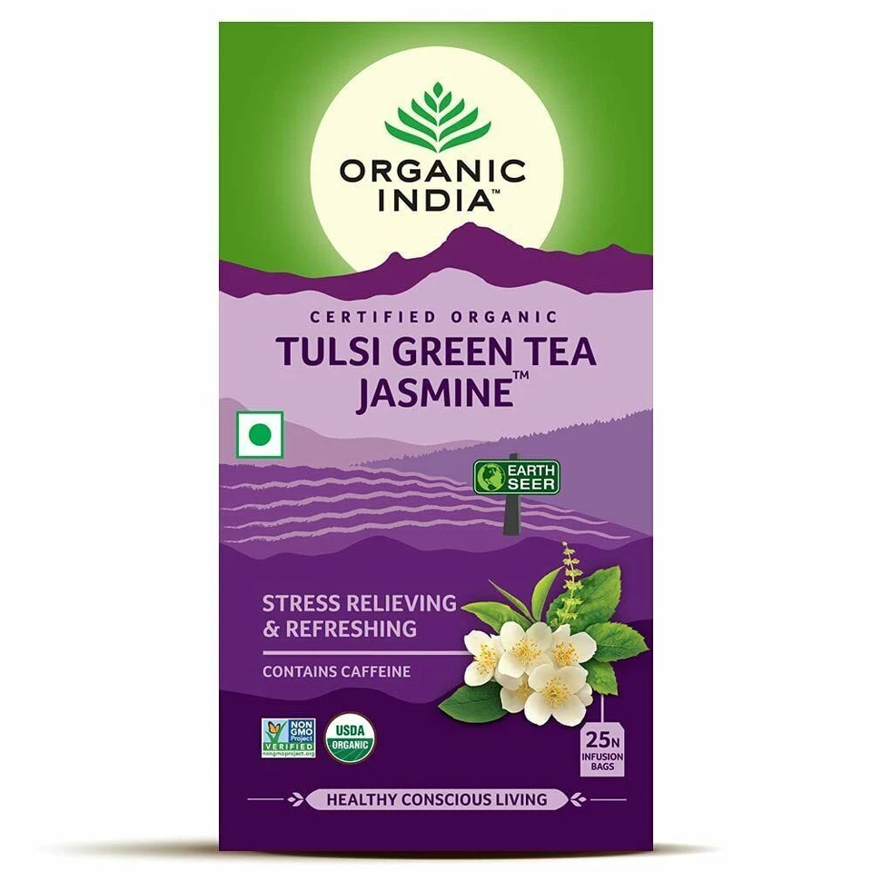 Orgánico India Tulsi Té Verde Jazmín 25 Bolsas de Té, Control de Peso Foto 1 de 1