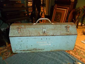 Vintage MARION COUNTY SCHOOLS Steel Tool Box BABY BLUE/WHITE Nice Display Piece - Picture 1 of 6